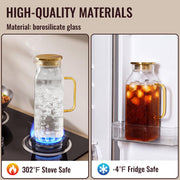 Snuvid Square Glass Pitcher with Lid, 2.2 Liter 75 Ounce, Gold