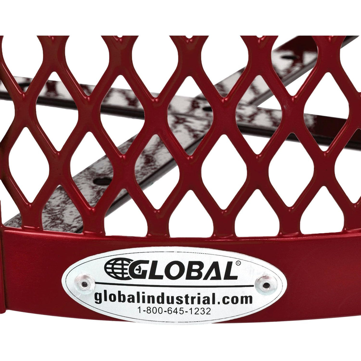 Outdoor Diamond Steel Trash Can with Rain Bonnet Lid by Global Industrial – Steel, Red, Model 261926RD