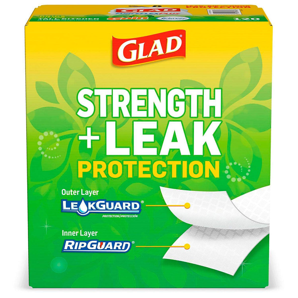Glad Forceflexplus 13-Gallon Tall Kitchen Drawstring Trash Bags 120 Ct – 120 Count (Pack of 1), 13.0 gallons, Plastic, White, Model 43551-43683