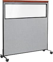 Global Industrial 60-1/4"W x 64-1/2"H Mobile Deluxe Office Partition Panel with Partial Window, Gray