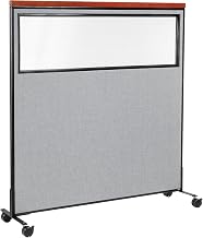 Global Industrial 60-1/4"W x 64-1/2"H Mobile Deluxe Office Partition Panel with Partial Window, Gray