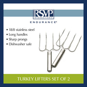 RSVP International Endurance Stainless Steel Roast Lifters, Set of 2, 10.5 Inch