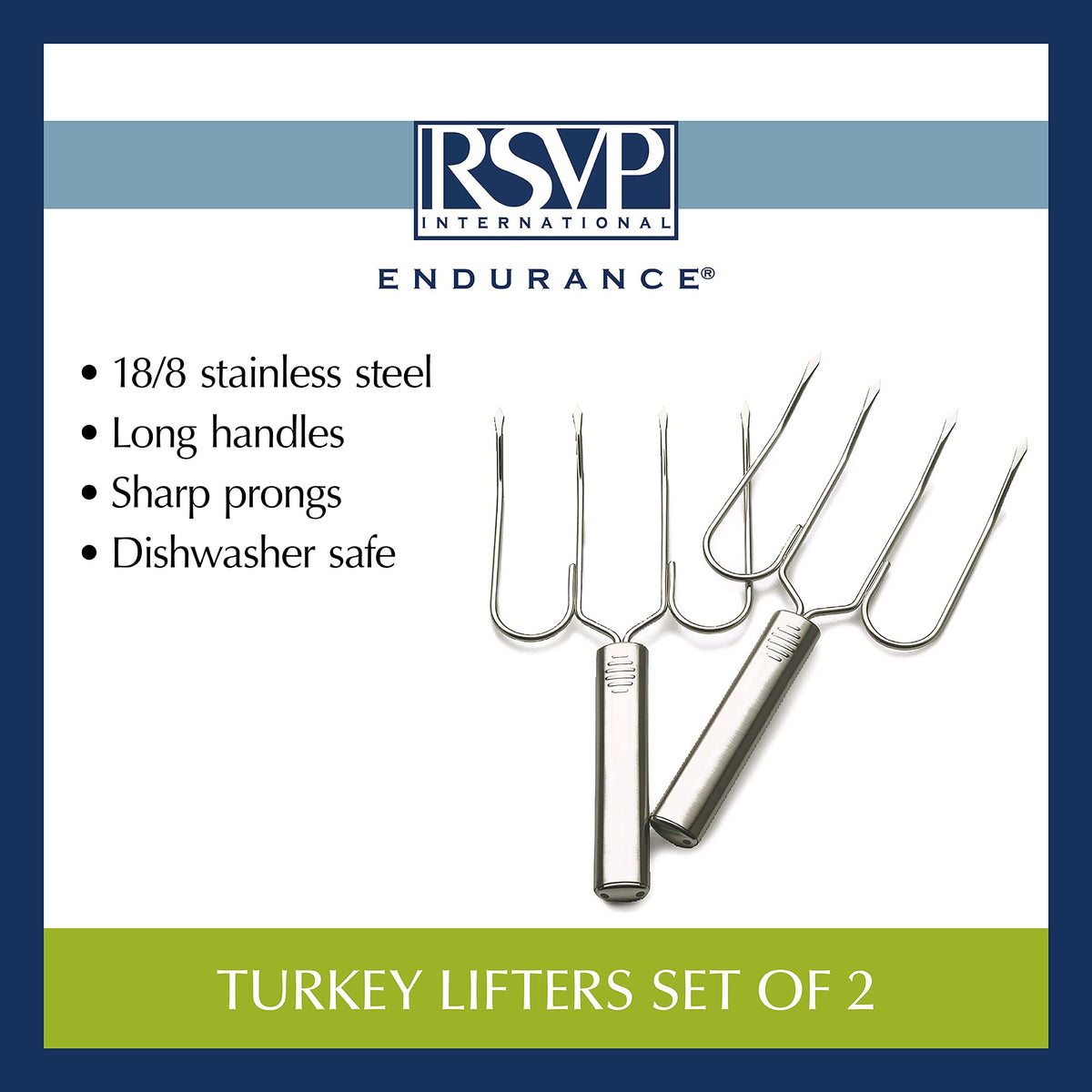 RSVP International Endurance Stainless Steel Roast Lifters, Set of 2, 10.5 Inch