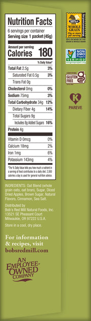 Bob's Red Mill Apple Cinnamon / 6 Count (Pack of 1) / No Color Breakfast Foods