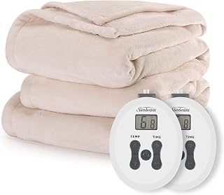 Sunbeam Ivory Velvet Electric Heated Blanket King Size, 90" x 100", 12 Heat Settings, Fast Heating, 12 Hour Auto-Shut Off, Machine Washable