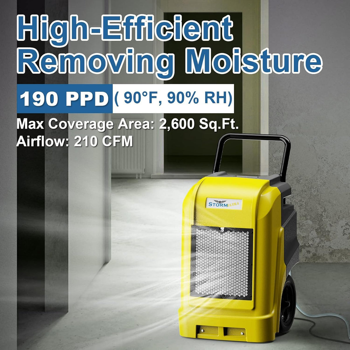 190 PPD LGR Commercial Dehumidifier with Pump by ALORAIR – Storm Ultra, 170.0 pints, Plastic, Light Yellow, Model Storm Ultra