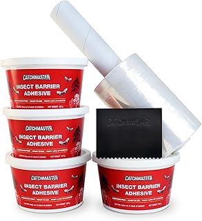 Catchmaster Tree Banding Insect Barrier DIY Kit 4Pk, 15oz., Spreader, 1Kft Roll Plastic Wrap, Lanternfly & Ant Traps, Outdoor Adhesive Crawling Insect Trap to Protect Trees, Fruit & Plants