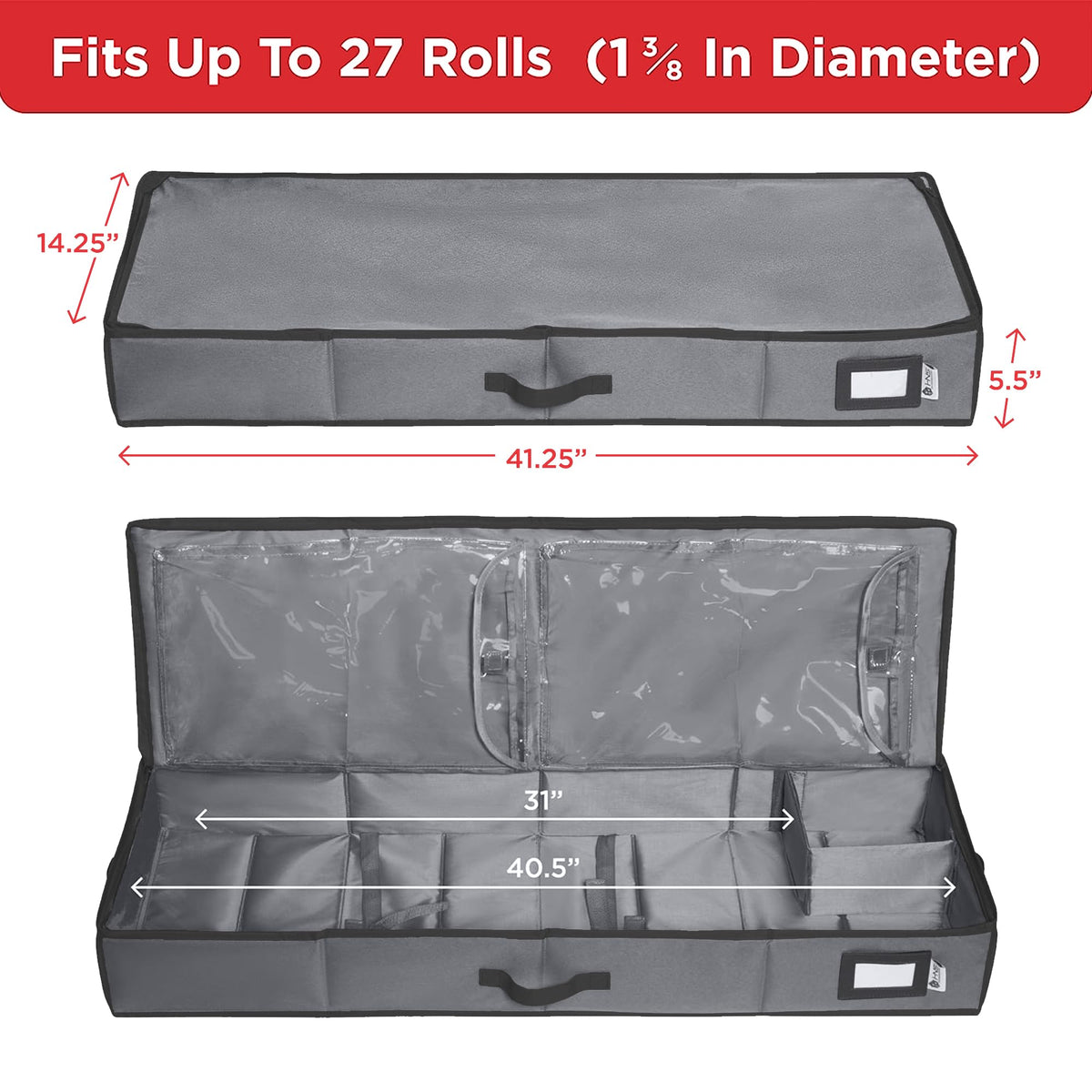 Holdn’ Storage Wrapping Paper Organizer Bag, Holds 40 Inch Rolls, Gray