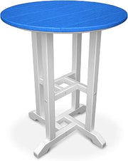 Polywood RT224FWHPB Contempo 24-Inch Round Dining Table, White Frame, Pacific Blue