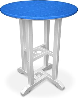 Polywood RT224FWHPB Contempo 24-Inch Round Dining Table, White Frame, Pacific Blue
