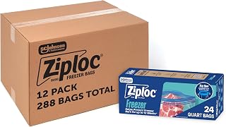 Ziploc Quart Food Storage Freezer Bags, Bulk Freezer Bags for Meal Prep, Stay Open Design, Easy to Fill, 288 Count