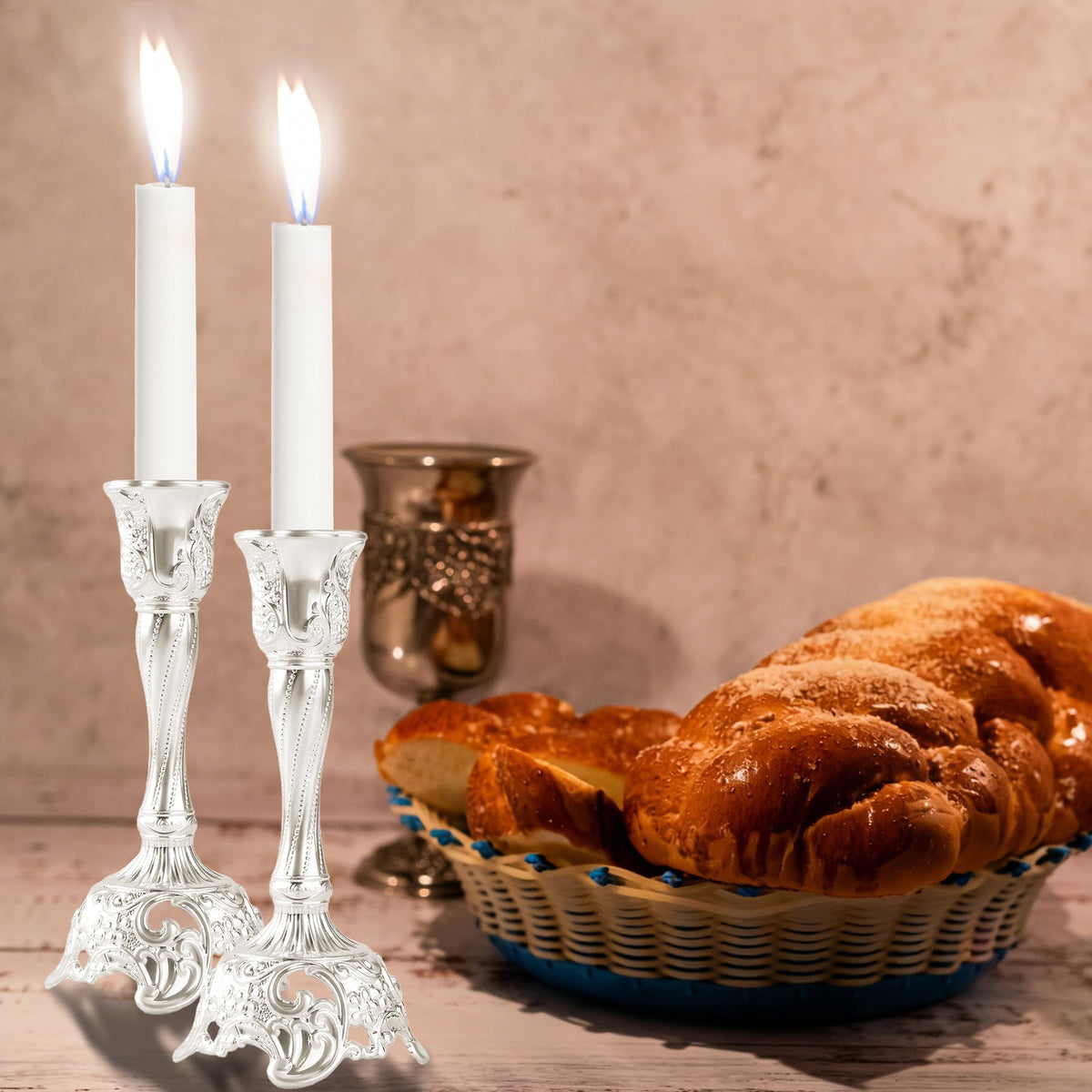 Ohmique Candlestick Holders, Silver Plated Set of 2, Silver