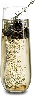 Libbey 228 Stemless Champagne Flutes Glass Set of 12, Elegant 8.5 Oz Flute Glasses for Champagne, Clear Fluted Glassware