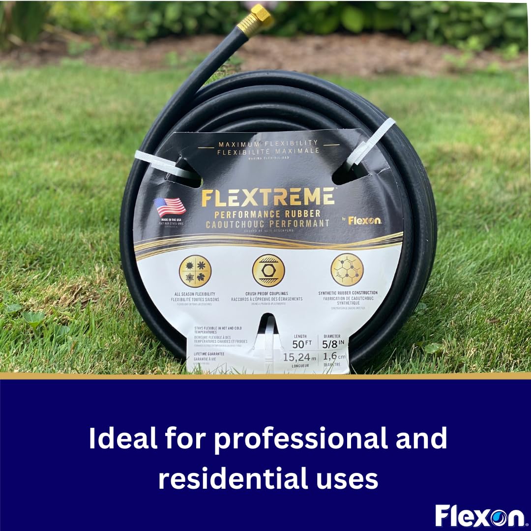 Flextreme 5/8" x 50ft Black Synthetic Performance Rubber Garden Hose by Flexon – 5/8" x 50ft, Polyvinyl Chloride (PVC), Black, Model FLXPR5850EC