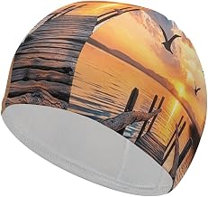 Sunset Over The Lakeside Boardwalk Water Caps for Swimming Women Men