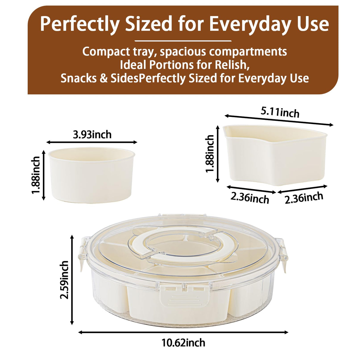 Fevbcnrj Divided Relish Tray with Lid, 10.6 Inch, White