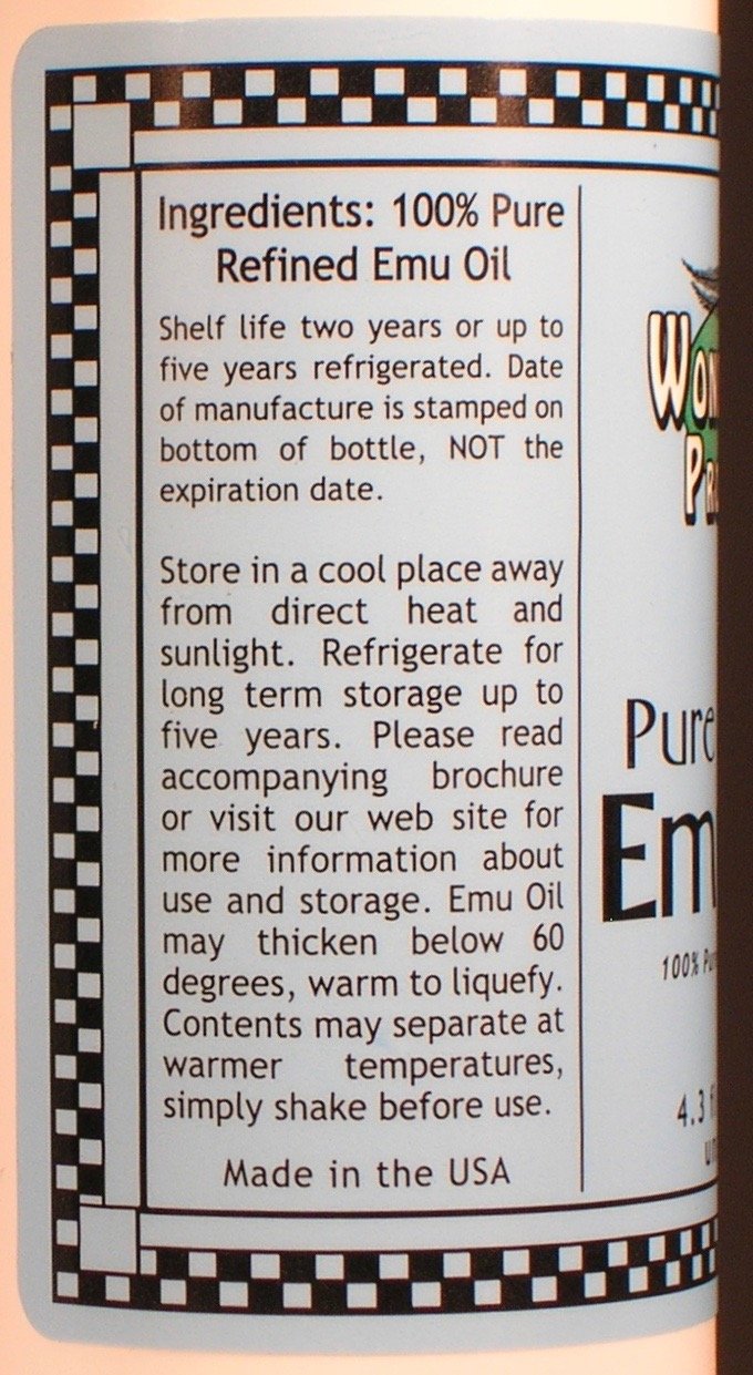 4.3 fl. ounces 100% Pure Triple Refined Emu Oil by Wonder Oil Products, Inc. www.wonderoil.com – 4.3 Fl Oz (Pack of 1), Model EO4