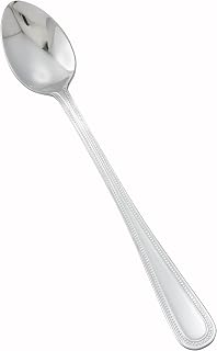 Winco 12-Piece Dots Iced Teaspoon Set, 18-0 Stainless Steel,Silver | Dishwasher safe, Long handle, Dots pattern, Restaurant service, Great for Tea or Coffee Service, Desserts and Table Service