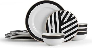 Luxe Deco 12-Piece Black & White China Dinner Set by Mikasa