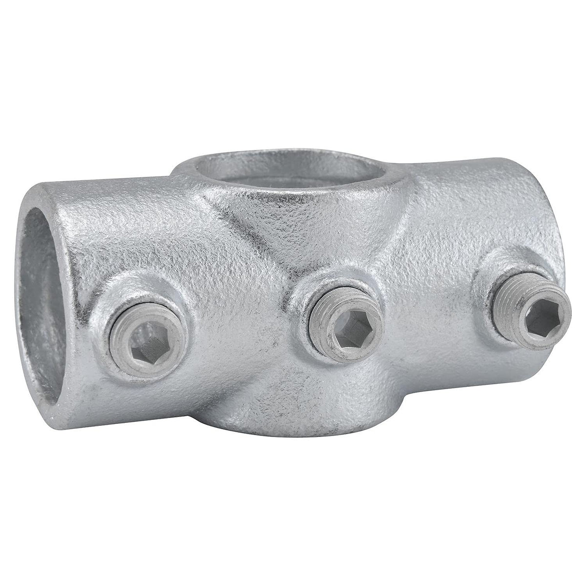 1-1/2" Size Two Socket Cross Pipe Fitting (1.94" Fitting I.D.) by Global Industrial – 2.25"L x 5.25"W x 2.25"H, Galvanized Iron, Gray, Model 798745