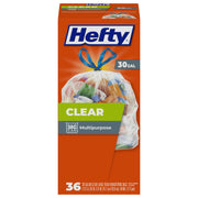 Clear Large Trash Bags by Hefty – 36 Count (Pack of 1), 30.0 gallons, Plastic, Clear, Model E85743