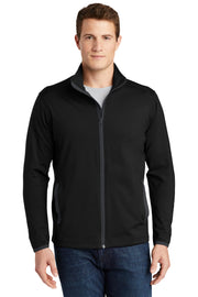 Unisex Sport-Wick Stretch Contrast Full Zip Jacket by SPORT-TEK – Medium, 100 % Polyester,Spandex, Black/ Charcoal Grey, Model ST853