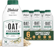 Elmhurst 1925 Unsweetened Oat Creamer - 16 Ounce (Pack of 6), Vegan | Dairy-Free, Kosher, No Sugar, Shelf Stable Creamer Made with Whole Grain Oats for Healthier, Simpler Plant Based Alternatives
