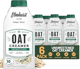 Elmhurst 1925 Unsweetened Oat Creamer - 16 Ounce (Pack of 6), Vegan | Dairy-Free, Kosher, No Sugar, Shelf Stable Creamer Made with Whole Grain Oats for Healthier, Simpler Plant Based Alternatives