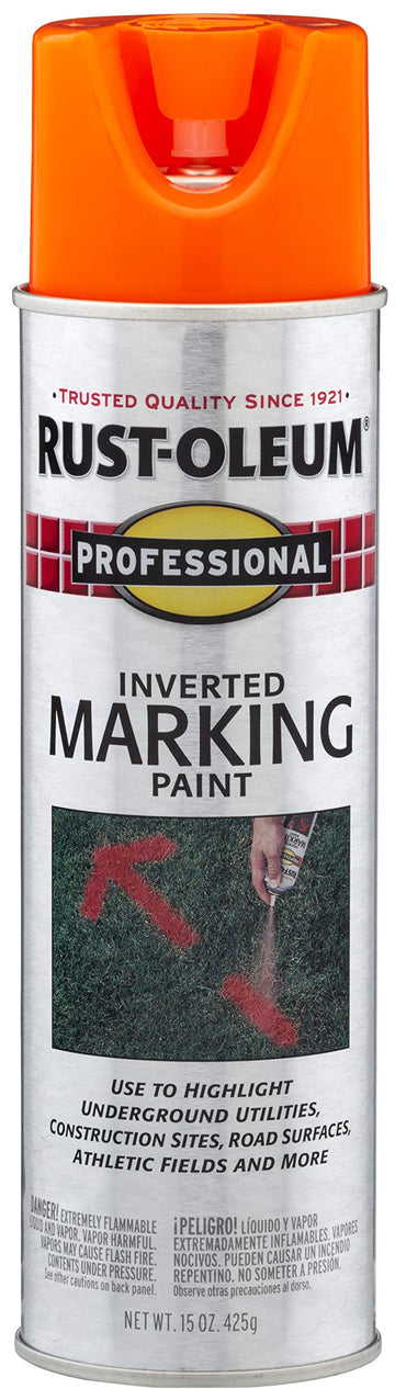 Professional Inverted Marking Spray Paint by Rust-Oleum – 15 Ounce (Pack of 1), Plastic, Fluorescent Orange, Model 2554
