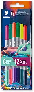 STAEDTLER Colouring Pens - Dual-Tip Twin-Colour Fibre-Tip - Multiverse Design - Pack of 6, 3280C6E2-1