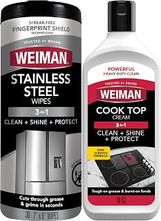Weiman Heavy Duty Cooktop Polish & Stainless Steel Wipes - Powerful Appliance Kitchen Cleaning Kit - Packaging May Vary