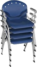 Romig Rico Navy Stack Chair with Arms – Comfortable Ergonomic Classroom, Office & Training Room Seating with Durable Plastic Shell, Supportive Armrests & Space-Saving Stacking (4 Pack)