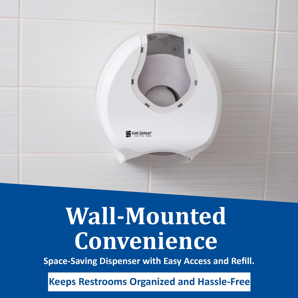 Sumit Plastic Single Roll Jumbo Tissue Dispenser by San Jamar – Plastic, White, Model R2070WHCL
