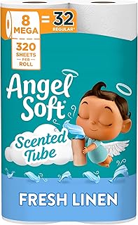 Angel Soft Toilet Paper with Fresh Linen Scented Tube, 8 Mega Rolls = 32 Regular Rolls, Soft and Strong Toilet Tissue