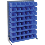 Louvered Bin Rack With (48) Blue Stacking Bins by Global Industrial – 15"L x 36"W x 50"H, Alloy Steel, Gray, Model 550160BL