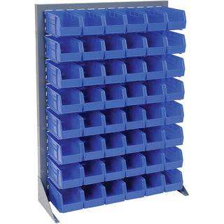 Louvered Bin Rack With (48) Blue Stacking Bins by Global Industrial – 15"L x 36"W x 50"H, Alloy Steel, Gray, Model 550160BL
