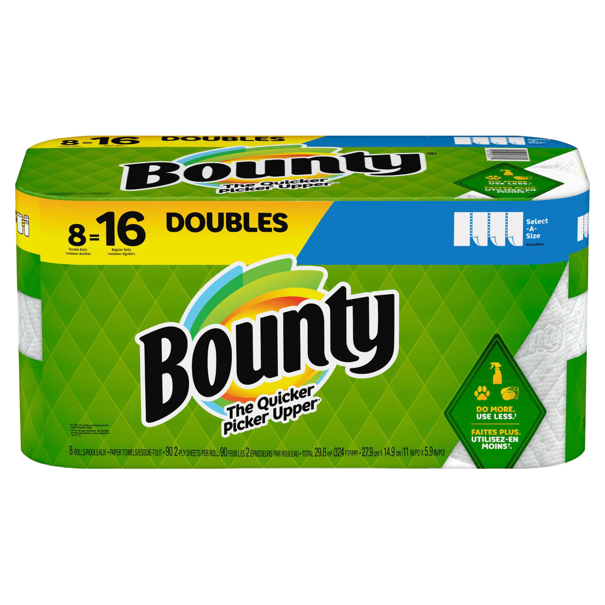Paper Towels Double Select-A-Size White Rolls, 8 Count by Bounty – Paper, Pack of 8