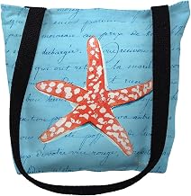 Betsydrake TY091BS 13 x 13 in. Coral Starfish Blue Script Tote Bag - Small