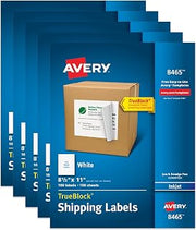 Avery Full-Sheet Printable Shipping Labels, 8.5" x 11" Customizable Stickers, White, 500 Blank Mailing Labels, Great for Mailing, Shipping, Organizing, and More (5-Pack of 58465)