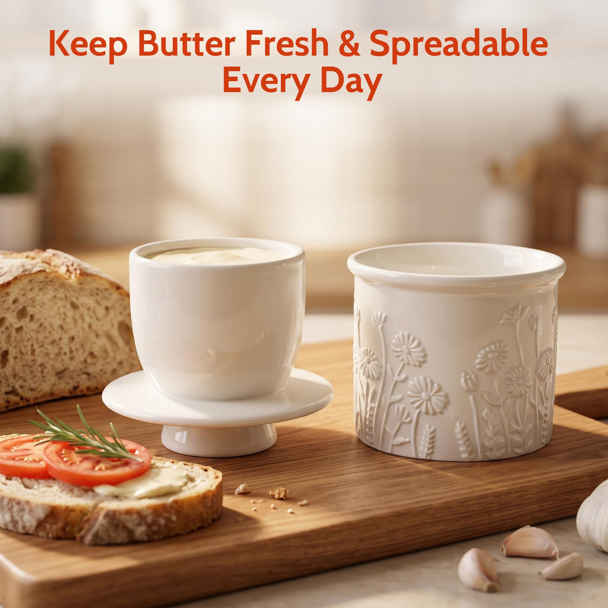 Sweese Porcelain Butter Keeper, 4 oz Water Seal Design, White