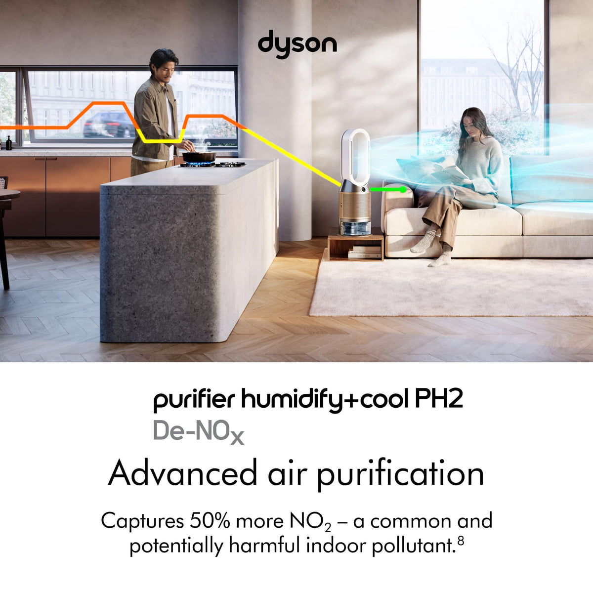 Purifier Humidify+Cool PH2 De-NOx​ by Dyson – large, Plastic, White/Gold, Model 544589-01