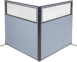 Global Industrial 60-1/4"W x 60" H Freestanding 2-Panel Corner Room Divider with Partial Window, Blue