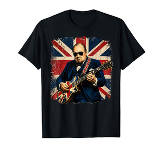 Winston Churchill Playing Electric Guitar Rocker Humor T-Shirt by Winston Churchill Playing Guitar – Black, Model Y4HVQ9YVKSZ