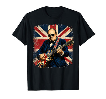 Winston Churchill Playing Electric Guitar Rocker Humor T-Shirt by Winston Churchill Playing Guitar – Black, Model Y4HVQ9YVKSZ