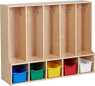 ECR4Kids Streamline 5-Section Toddler Coat Locker with Bench and Bins, Kids Furniture, Assorted
