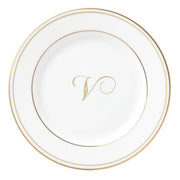Federal Gold Script Monogram Dinnerware Bread/Butter Plate by Lenox – Small, Bone China, Letter V, Model 872022