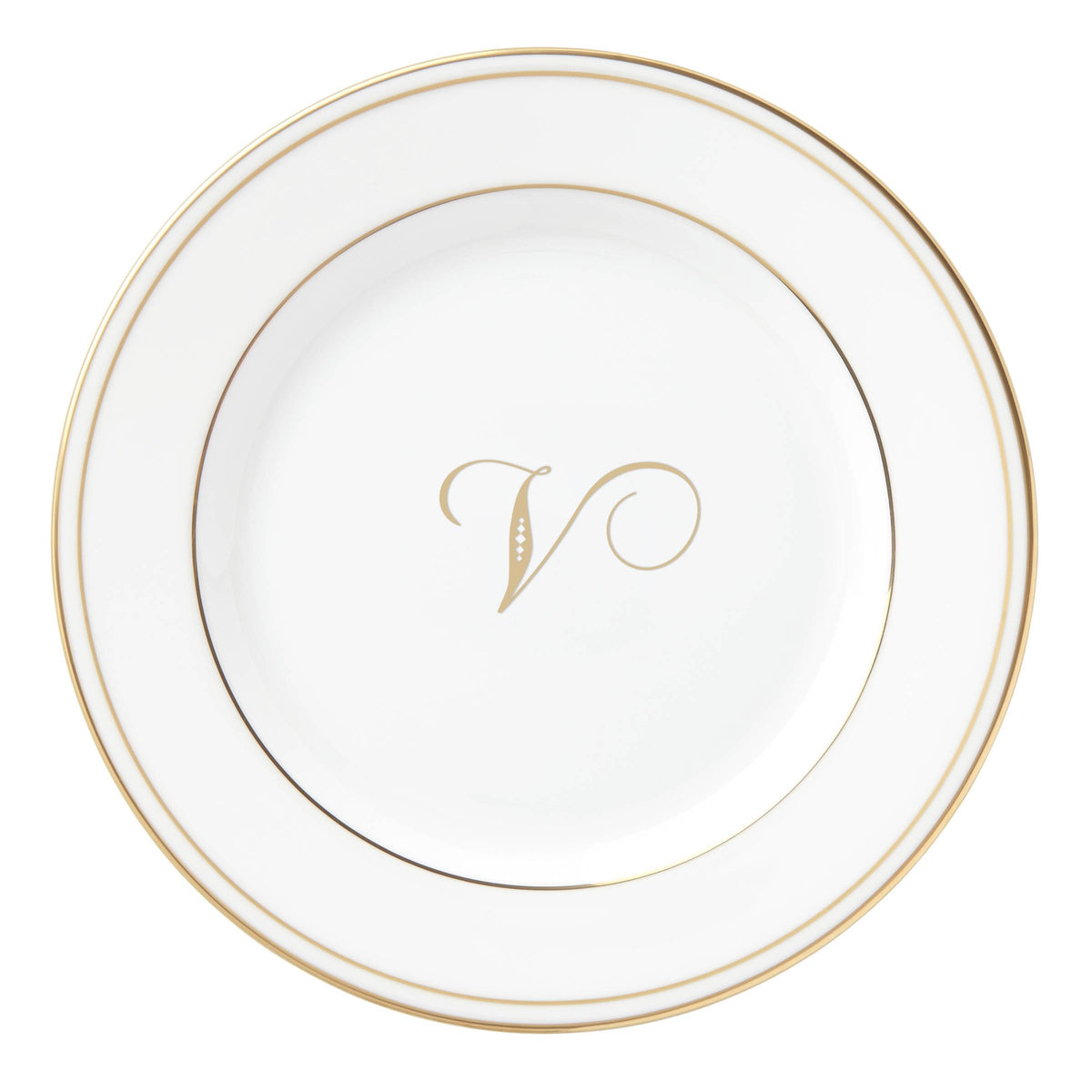 Federal Gold Script Monogram Dinnerware Bread/Butter Plate by Lenox – Small, Bone China, Letter V, Model 872022