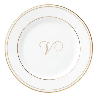 Federal Gold Script Monogram Dinnerware Bread/Butter Plate by Lenox – Small, Bone China, Letter V, Model 872022