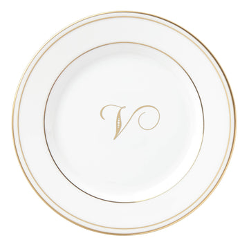 Federal Gold Script Monogram Dinnerware Bread/Butter Plate by Lenox – Small, Bone China, Letter V, Model 872022