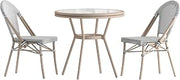 Flash Furniture 31.5" Glass Top Table and 2 Stack Chairs, Black/White | Commercial Grade, Indoor/Outdoor Use, Textilene, Light Natural Frame, 2 Stack Chairs